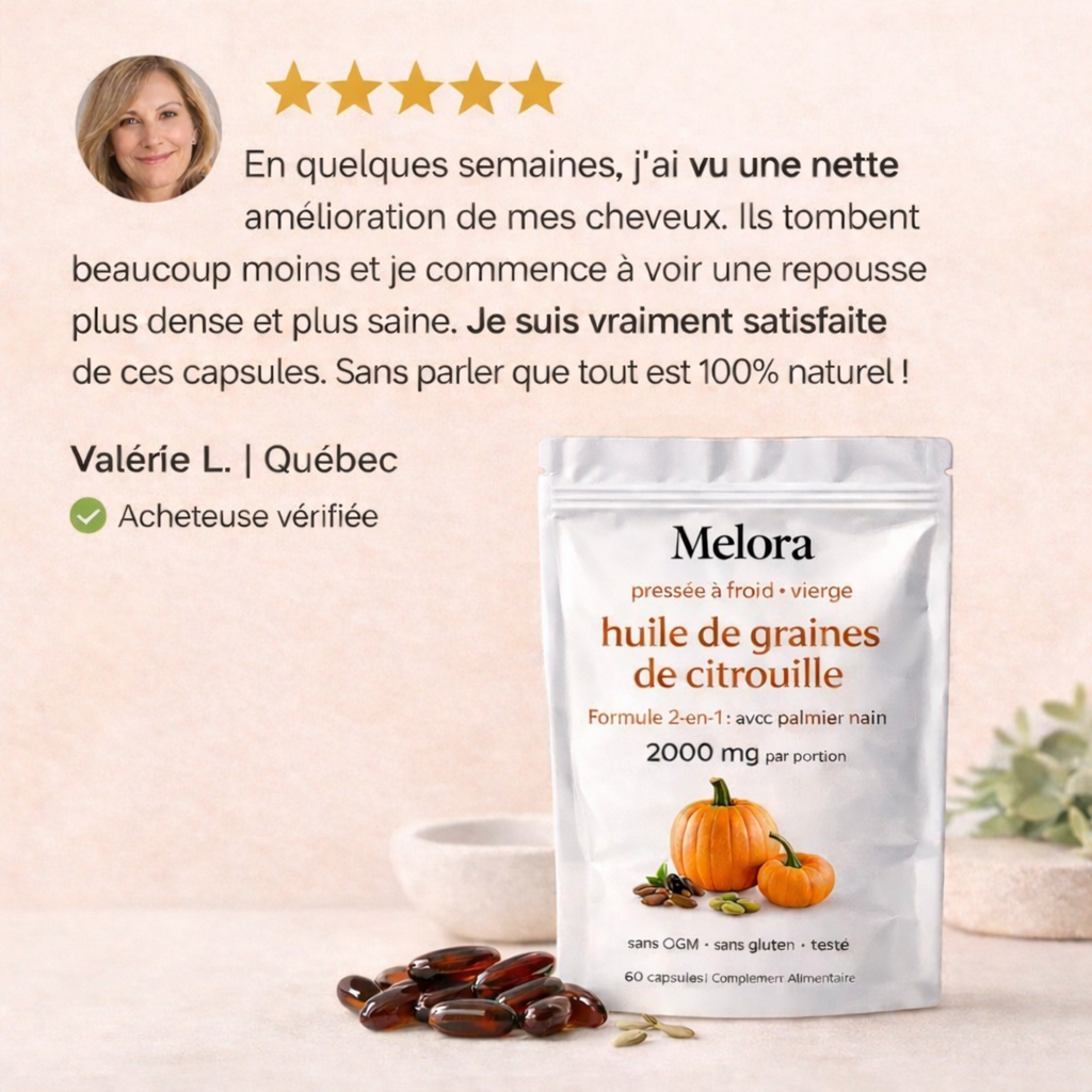 Gélules de citrouille 100% naturelles anti-chute de cheveux Melora™